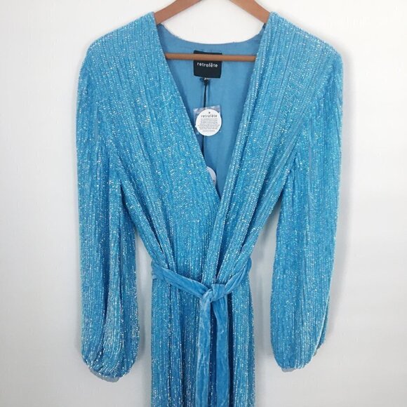 RETROFETE Audrey Sequin Robe Wrap Midi Dress - Picture 6 of 16